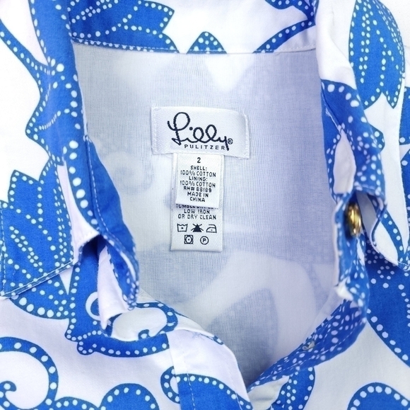 Lilly Pulitzer White Label Blue White Floral  Yellow Belted Pocketed Dre… - Picture 7 of 16